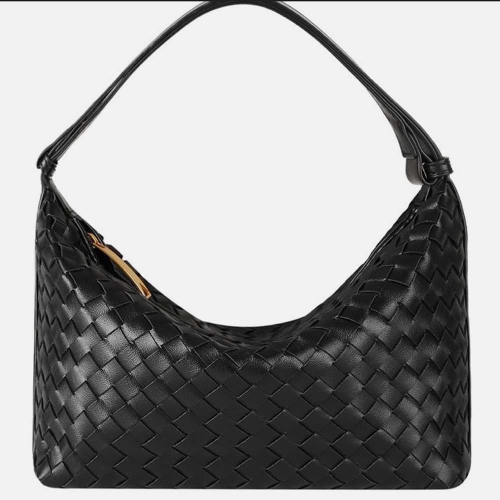 Black Woven Leather Shoulder Bag Like NEW